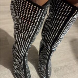 Dazzling Black and Silver Heeled Boots